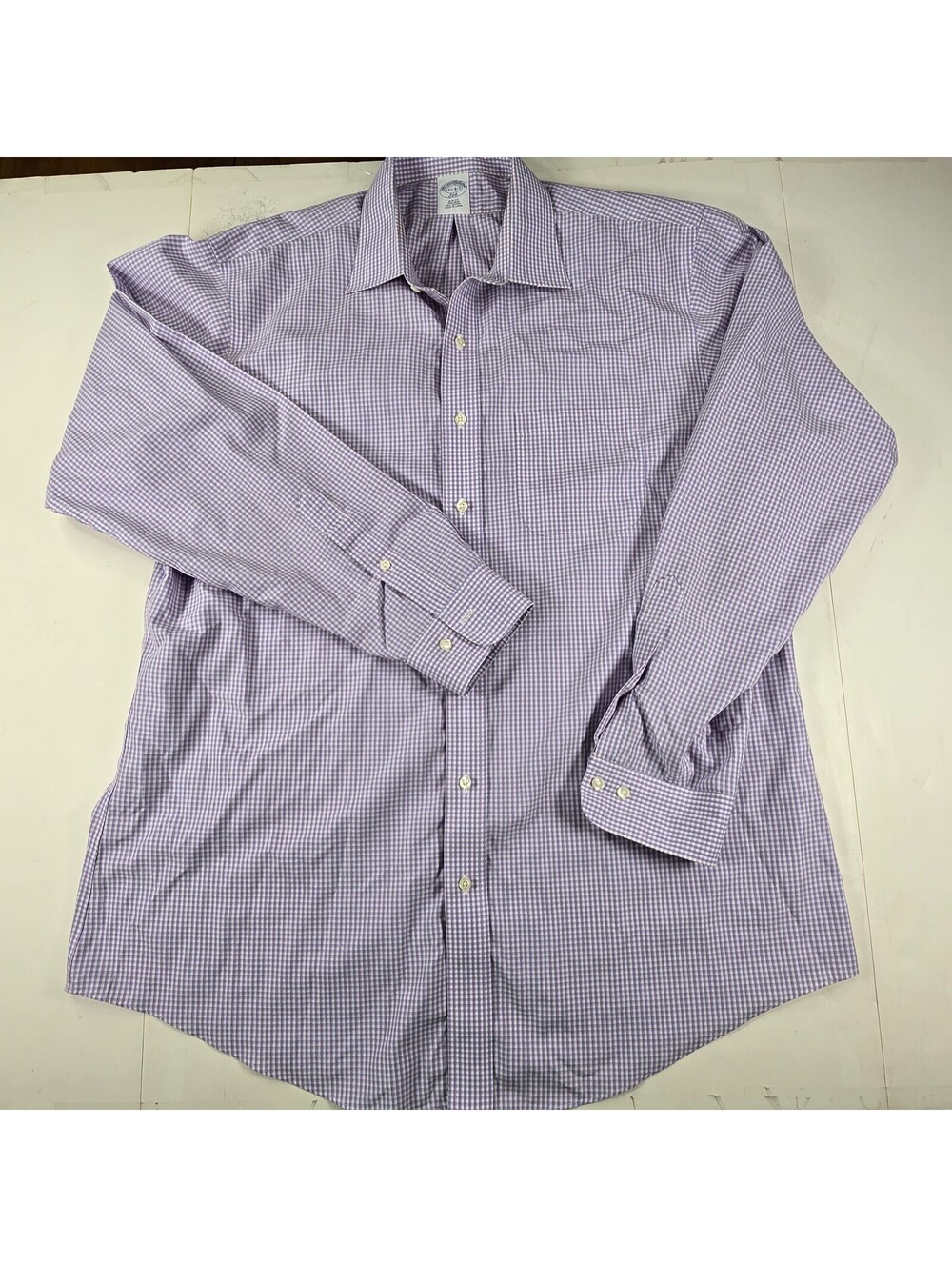 Brooks Brothers 346 Dress Shirt Mens 17.5-6/7 Purple Check Non Iron Supima Cotto